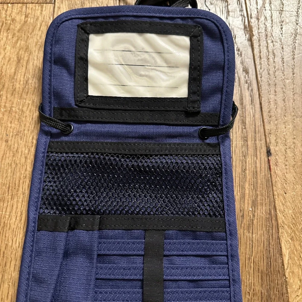 LL Bean Navy Blue Passport Travel‎ Organizer Wallet Neck Lanyard Pouch